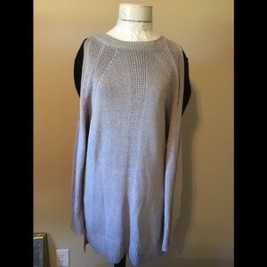 TUNIC LENGTH OPEN SHOULDER, OPEN WEAVE ON BACK, LITE GRAY TOP/DRESS